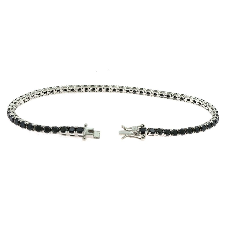 White gold plated tennis bracelet with 3 mm black zircons. in 925 silver