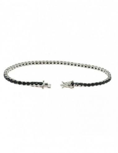 White gold plated tennis bracelet with 3 mm black zircons. in 925 silver