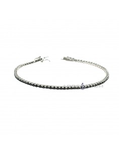 White gold plated tennis bracelet with 2 mm black zircons in 925 silver