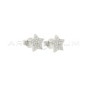 White gold-plated white zirconia pave star lobe earrings in 925 silver
