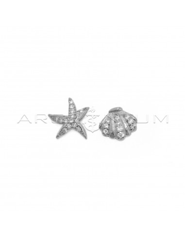 Unequal lobe earrings white and...