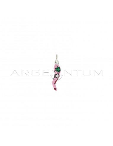Pink enameled horn pendant with...