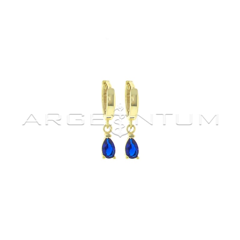Orecchini a cerchio a sezione quadrata con goccia pendente di zircone blu placcati oro giallo in argento 925