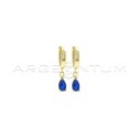 Orecchini a cerchio a sezione quadrata con goccia pendente di zircone blu placcati oro giallo in argento 925