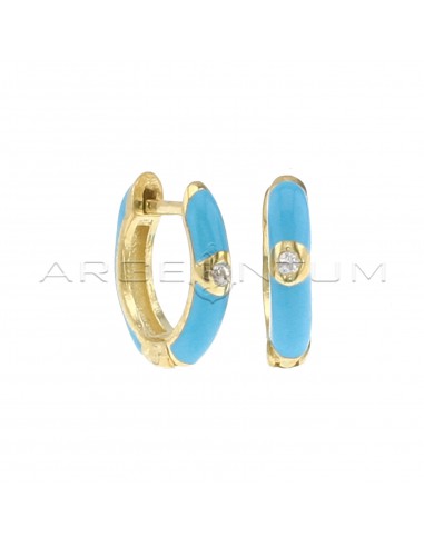 Turquoise enameled hoop earrings with...