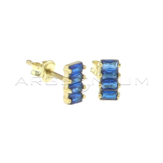 Orecchini al lobo rettangolo di zirconi blu a baguette placcati oro giallo in argento 925