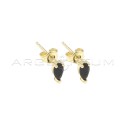 Orecchini al lobo goccia di zircone nero placcati oro giallo in argento 925