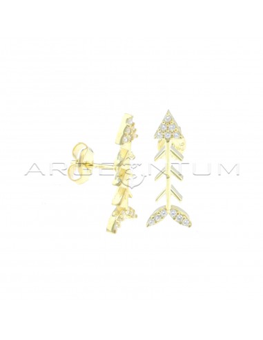 Orecchini a lobo freccia con punta e coda zirconate bianche placcati oro giallo in argento 925