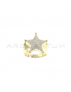 Anello regolabile con gambo sagomato e stella centrale a pavè di zirconi bianchi placcato oro giallo in argento 925