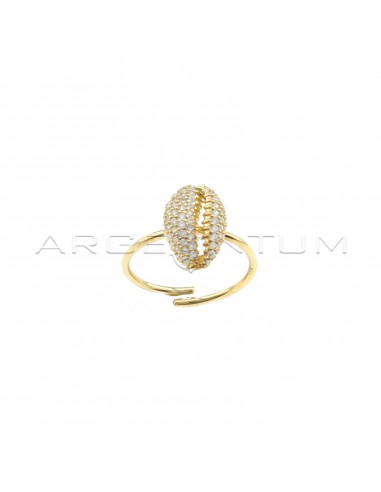 Anello regolabile a filo con conchiglia zirconata bianca placcato oro giallo in argento 925