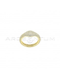 Anello con ovale bombato centrale a pavè di zirconi bianchi placcato oro giallo in argento 925 (Misura 16)