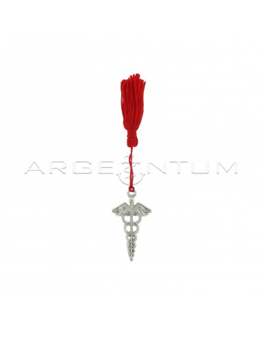 Caduceus metal pendant with red tassel