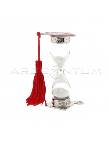 Glass hourglass with engraved and red...