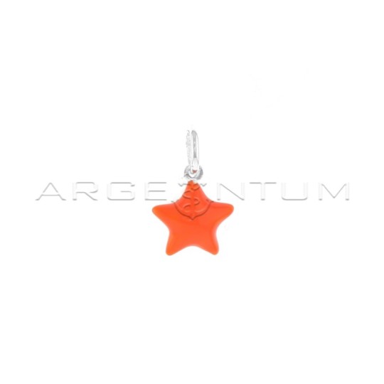 Star pendant coupled with fluorescent orange enamel in 925 silver