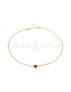 Collarino tennis di zirconi bianchi con cuore smaltato rosso centrale placcato oro giallo in argento 925