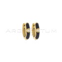 Black enameled hoop earrings with white zircon and yellow gold plated snap clasp in 925 silver