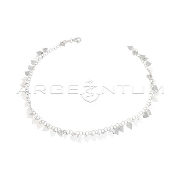 Giotto knitted anklet with white gold plated pendant hearts in 925 silver