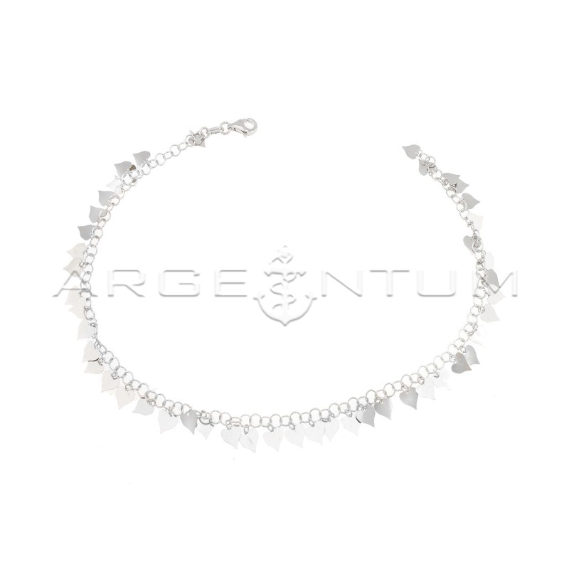 Giotto knitted anklet with white gold plated pendant hearts in 925 silver