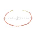 Anklet with pink resin washers and yellow gold plated diamond spheres in 925 silver