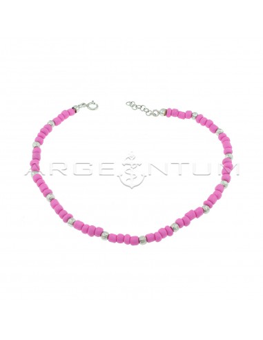 Anklet with fuchsia resin tubes and...
