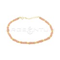 Anklet with powder pink resin tubes and yellow gold plated diamond spheres in 925 silver