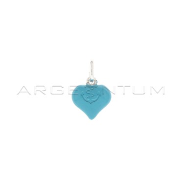 White gold plated turquoise enamelled paired heart pendant in 925 silver