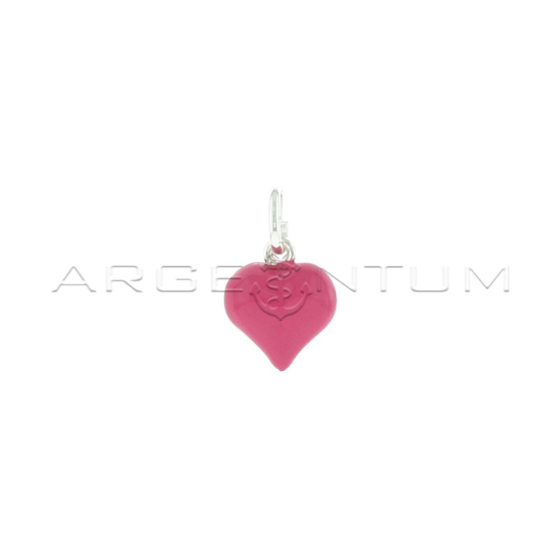 Ciondolo cuore accoppiato smaltato fucsia placcato oro bianco in argento 925