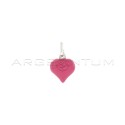 Fuchsia enameled paired heart pendant white gold plated in 925 silver
