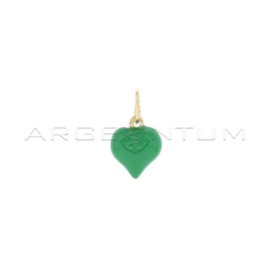 Ciondolo cuore accoppiato smaltato verde bosco placcato oro giallo in argento 925