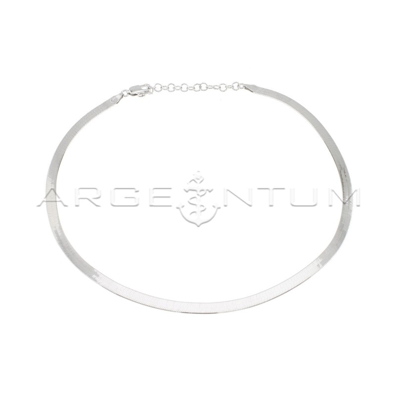 White gold plated flat ear mesh necklace in 925 silver