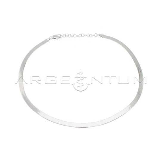 Collarino maglia spiga piatta placcato oro bianco in argento 925