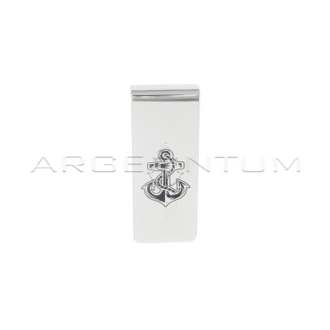 Fermasoldi con ancora incisa e smaltata nera placcato oro bianco in argento 925