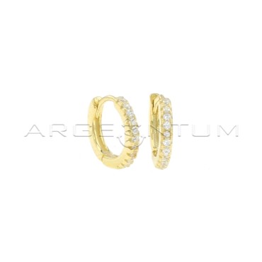 Hoop earrings ø 10 mm semi-zircon white with yellow gold plated snap clasp in 925 silver