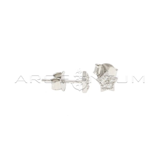 Orecchini a lobo stella zirconata bianca placcati oro bianco in argento 925