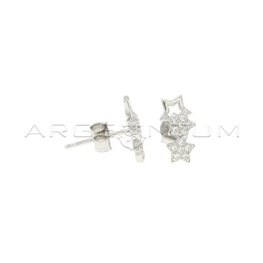 Orecchini a lobo 3 stelle, 2 zirconate bianche ed una sagoma lucida placcati oro bianco in argento 925