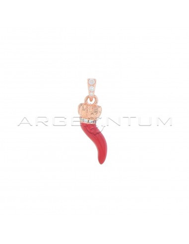 Red enameled horn pendant with...