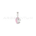 Ciondolo unicorno smaltato e zirconato placcato oro bianco in argento 925