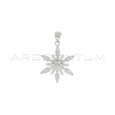 White gold plated white zircon snowflake pendant in 925 silver