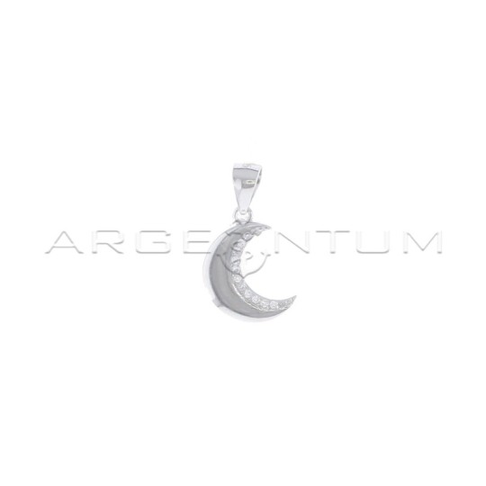Ciondolo mezza luna con profilo interno di zirconi bianchi placcato oro bianco in argento 925