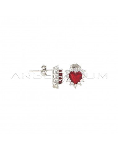 Stud earrings with red heart zircon...
