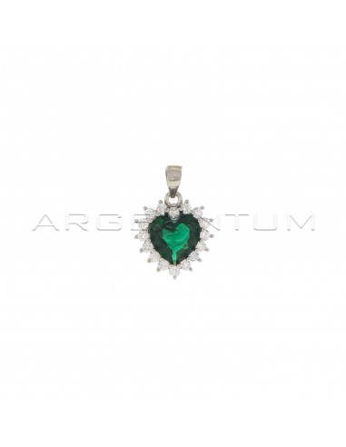 Green heart zircon pendant in white...