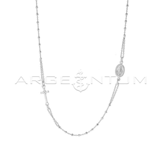 Collana rosario a giro 5 unità placcata oro bianco con sfera faccettata da 2 mm in argento 925