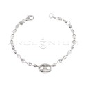 Bracciale maglia marina con centrale bombato e sfere lucide laterali placcato oro bianco in argento 925