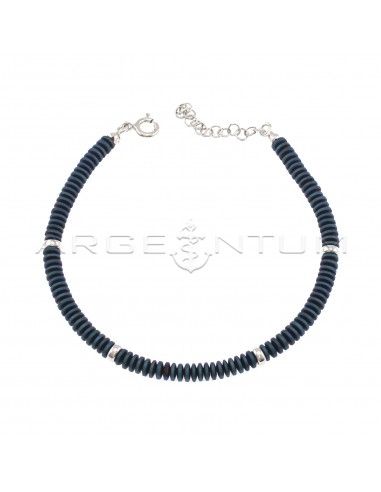 Satin blue hematite bracelet with...
