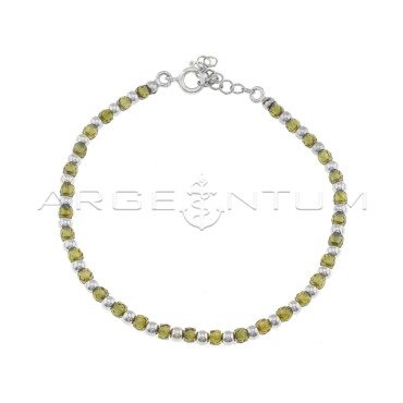 Bracciale a sfere e zirconi verdi faccettati placcato oro bianco in argento 925