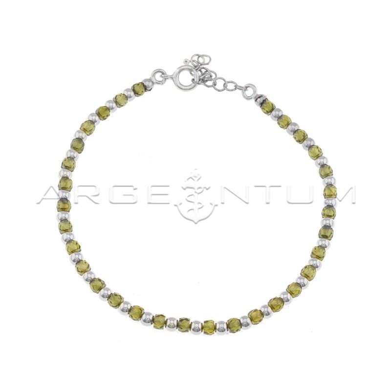 Bracciale a sfere e zirconi verdi faccettati placcato oro bianco in argento 925