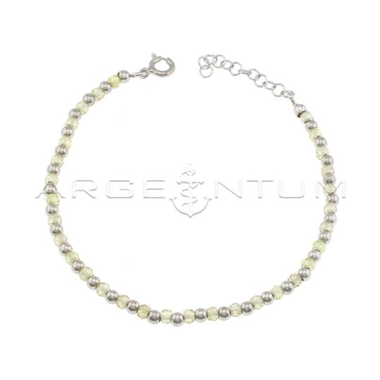Bracciale a sfere e zirconi verde chiaro faccettati placcato oro bianco in argento 925