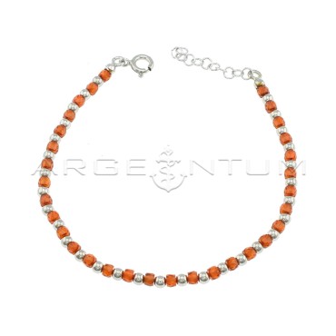 Bracciale a sfere e zirconi rossi faccettati placcato oro bianco in argento 925