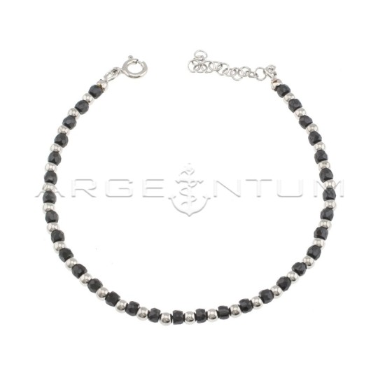 White gold plated ball bracelet and black zircons in 925 silver