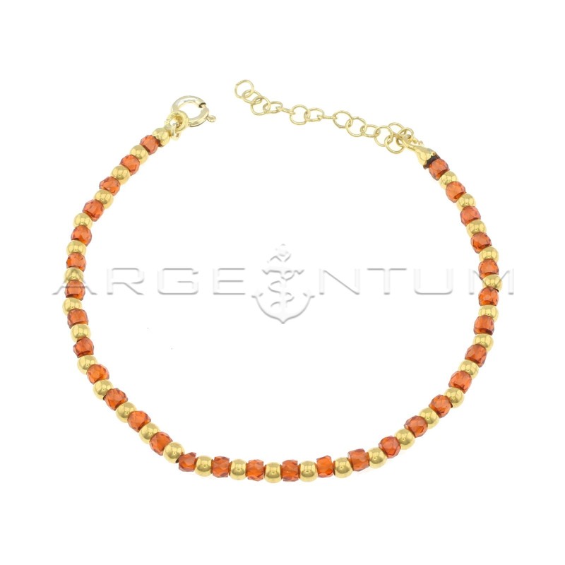 Bracciale a sfere e zirconi arancioni faccettati placcato oro giallo in argento 925